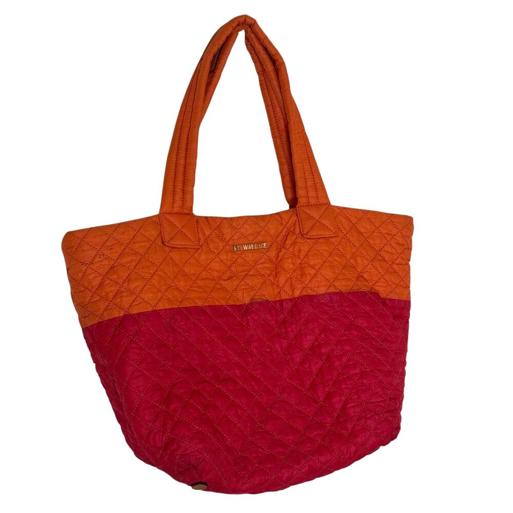 MZ Wallace Metro Tote Bag Purse Quilted Nylon ColorBlock Orange Red